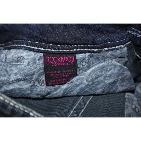 Rock & Roll Cowgirl Ladies Riding Boot Cut Jeans 29x34 Rhinestone Big Stitch - Picture 11 of 14